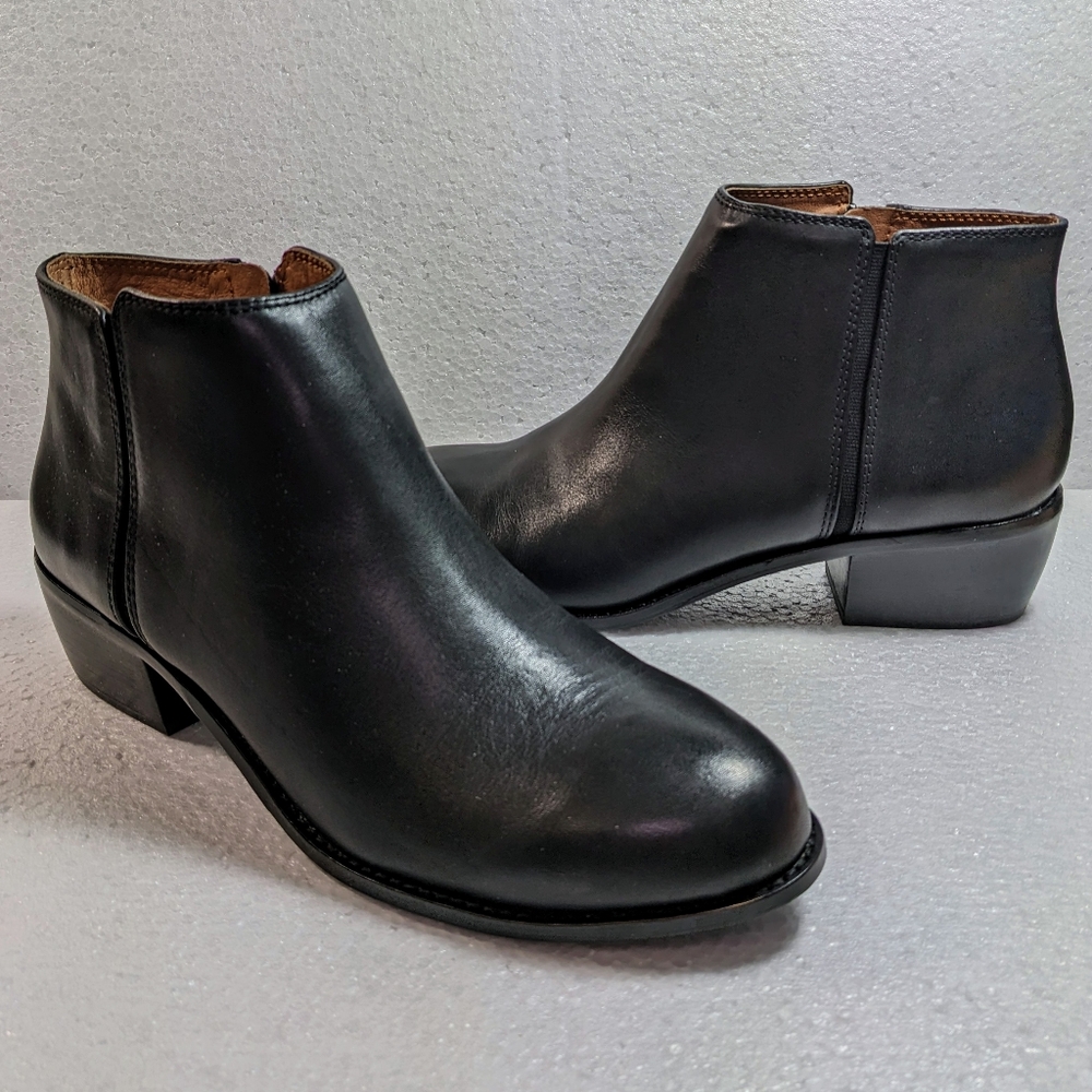 ANTONIO MELANI Chelsea Ankle Boots Side Zip Classic Black Leather Women's 10M